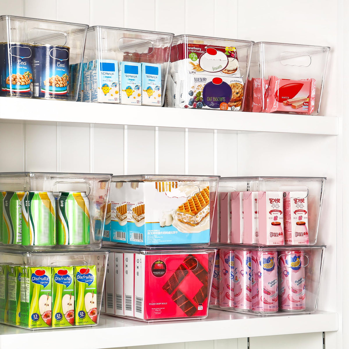 Vtopmart stackable bin with lid on illustrates efficient vertical storage.