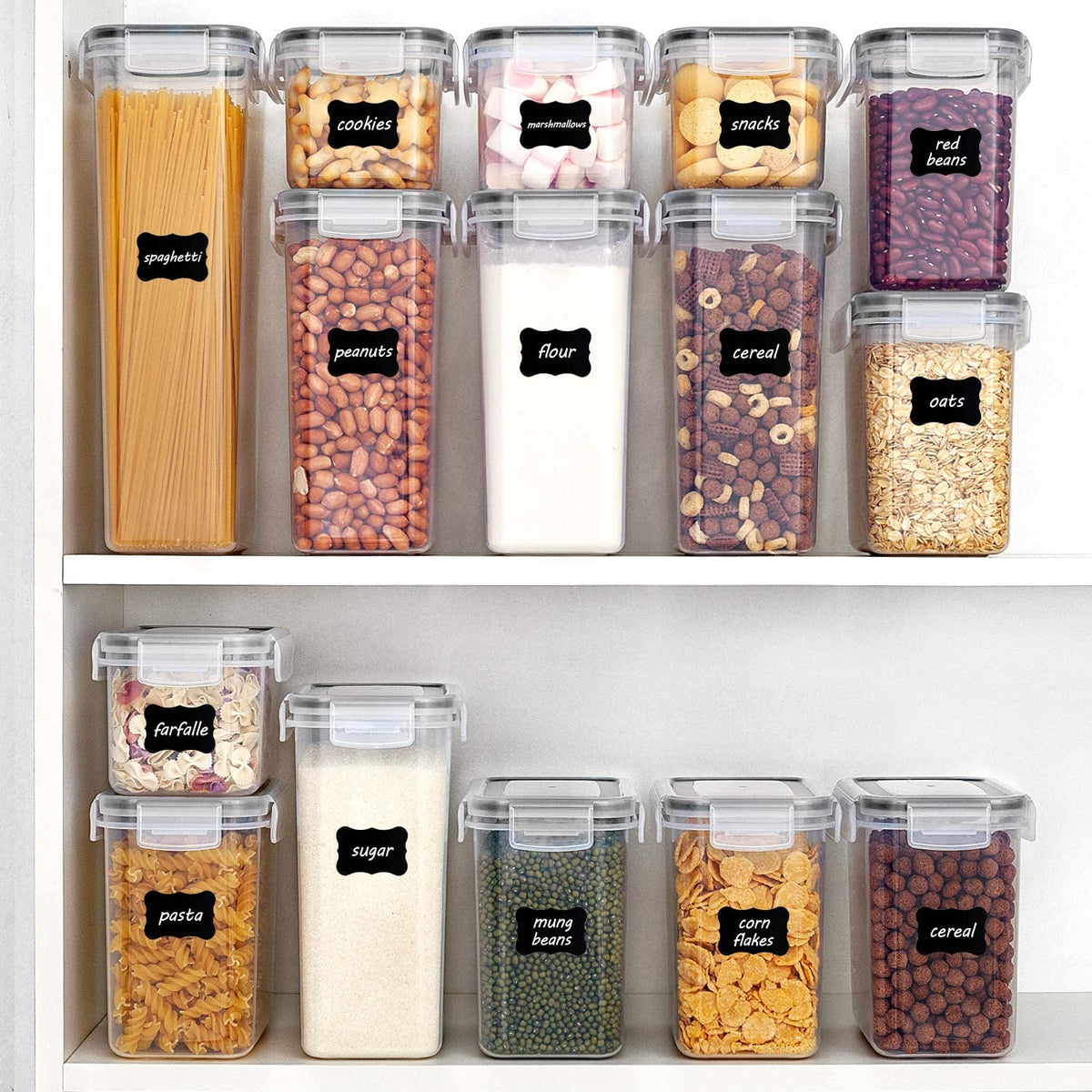 Vtopmart stackable design maximizes cabinet space while keeping pantry tidy.