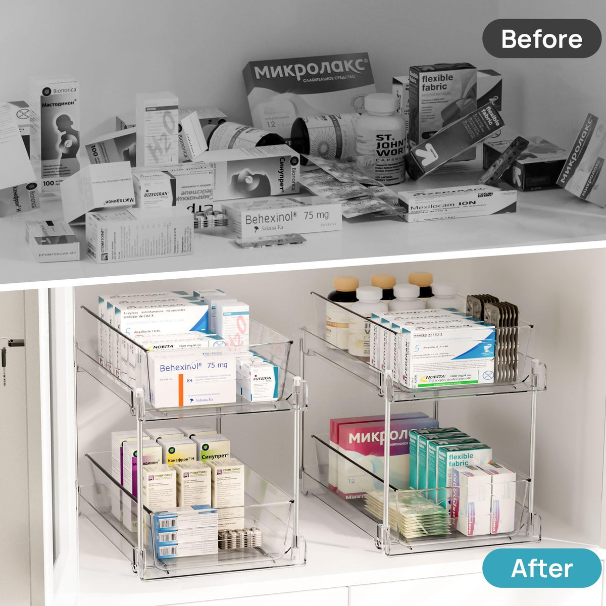 Vtopmart top-drawer supports up to 15 lb for sturdy storage.