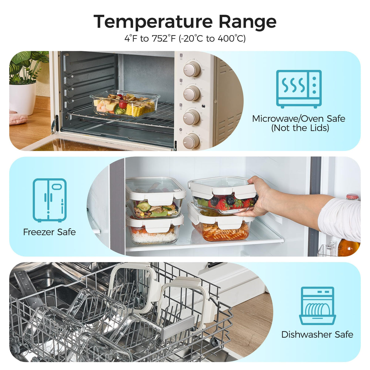 Vtopmart transparent glass shows leftovers at a glance and resists staining.