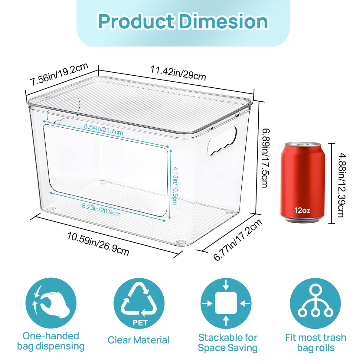 Vtopmart trash bag holder side view highlighting compact stackable design