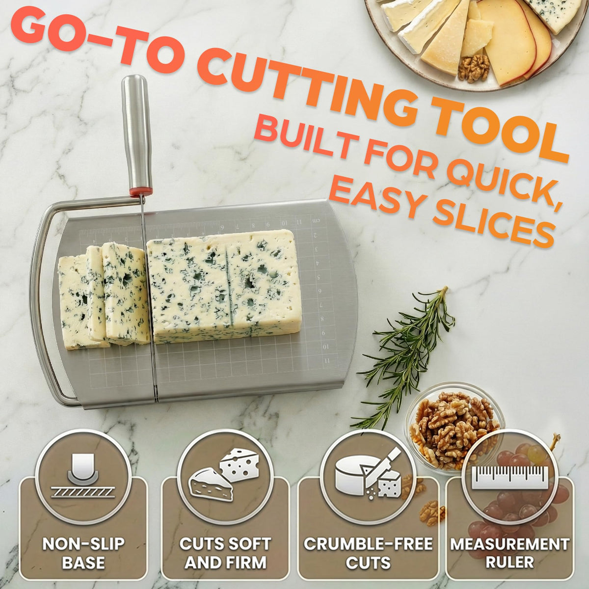 V TOWER multipurpose slicer works for butter, vegetables, and fruits.