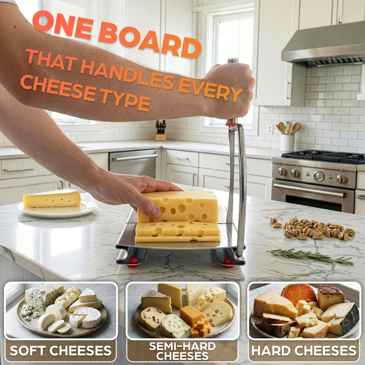 V TOWER cheese slicer handles vegetables with even slices for plates.