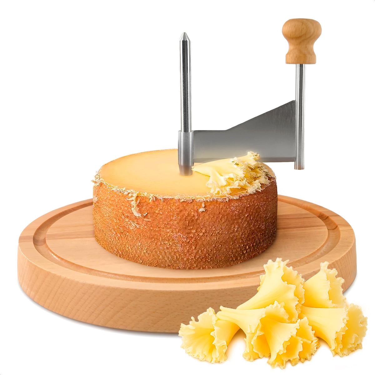 V TOWER Girolle rose-cut cheese curls arranged for elegant serving.