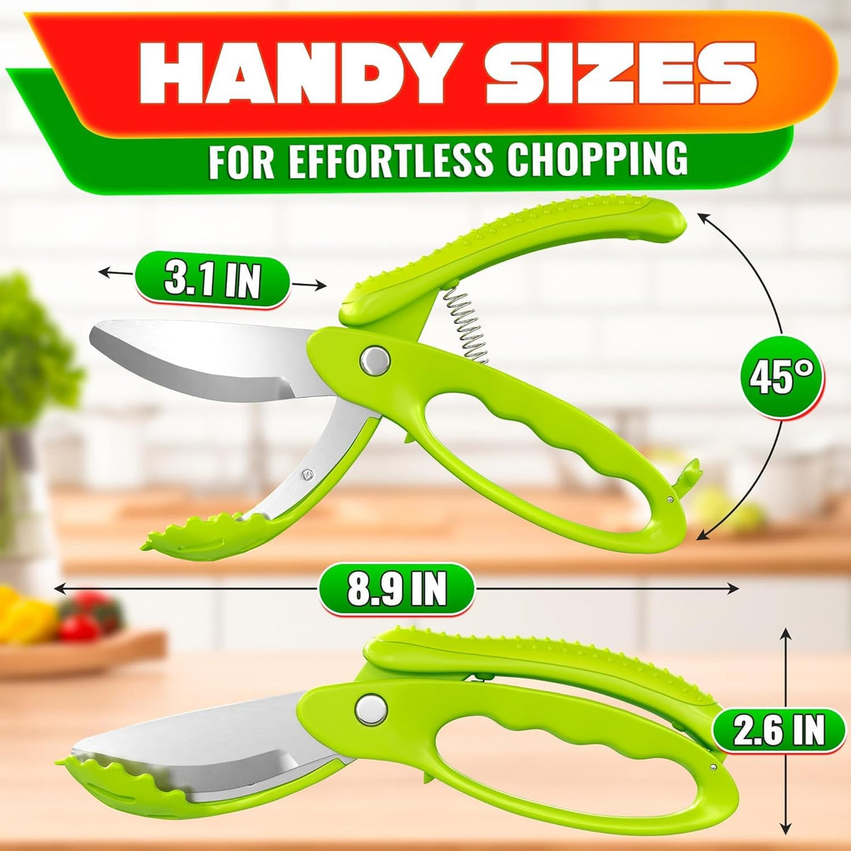 VTOWER curve-design salad scissors provide bowl-ready chopping and tossing.