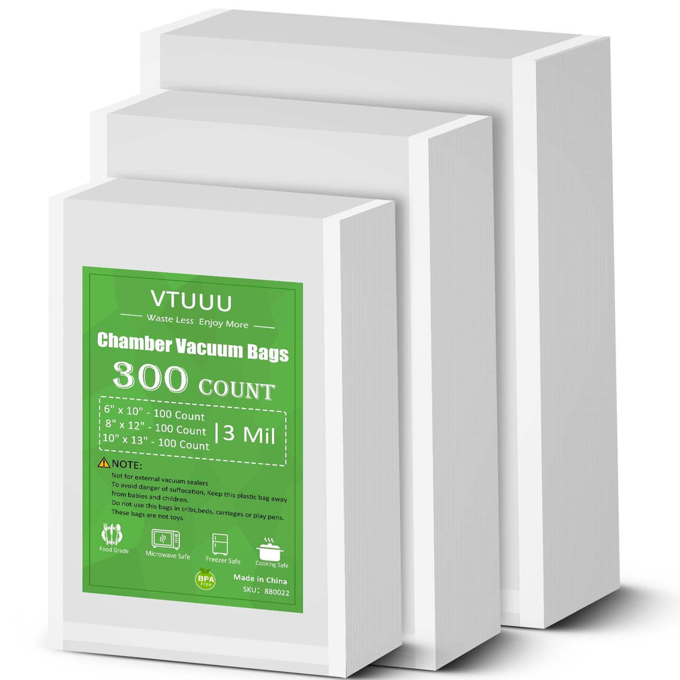 VTUUU chamber bags 6x10 precuts ready for freezer storage and meal prep.