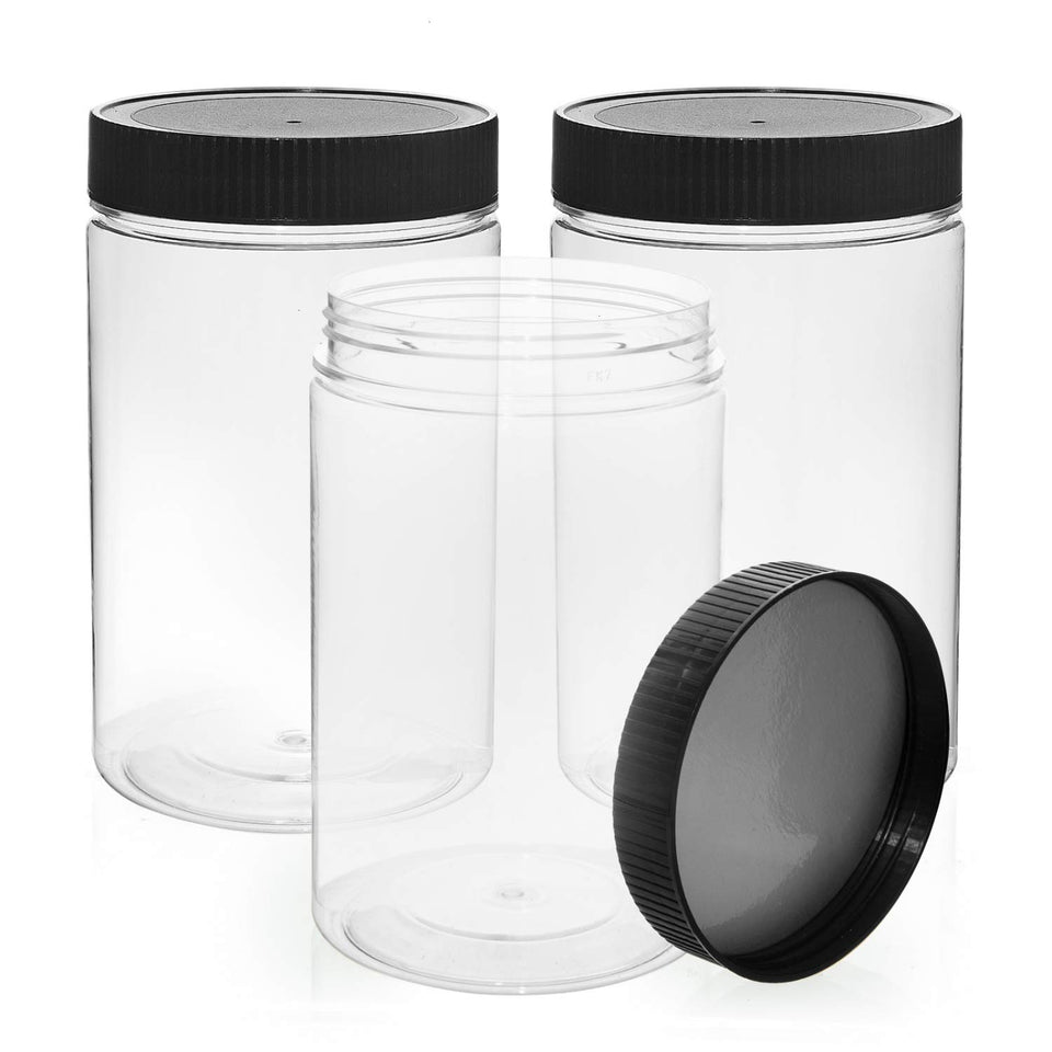 Vumdua 27-ounce plastic jar 3-pack, clear for easy content identification.
