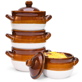 Vumdua French onion soup bowl with lids and handles for easy serving.