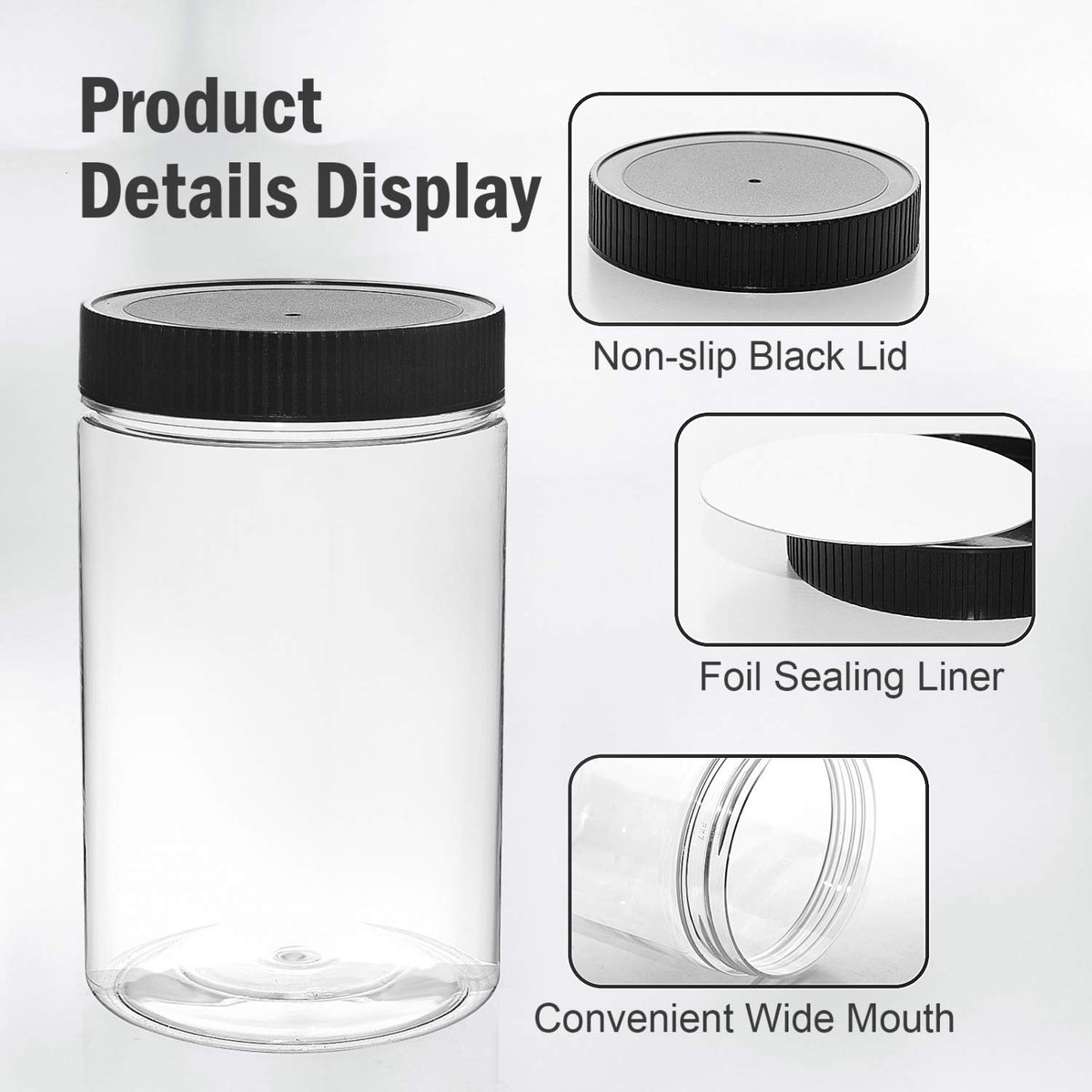 Round-mouth airtight jar design ideal for scooping and pouring.