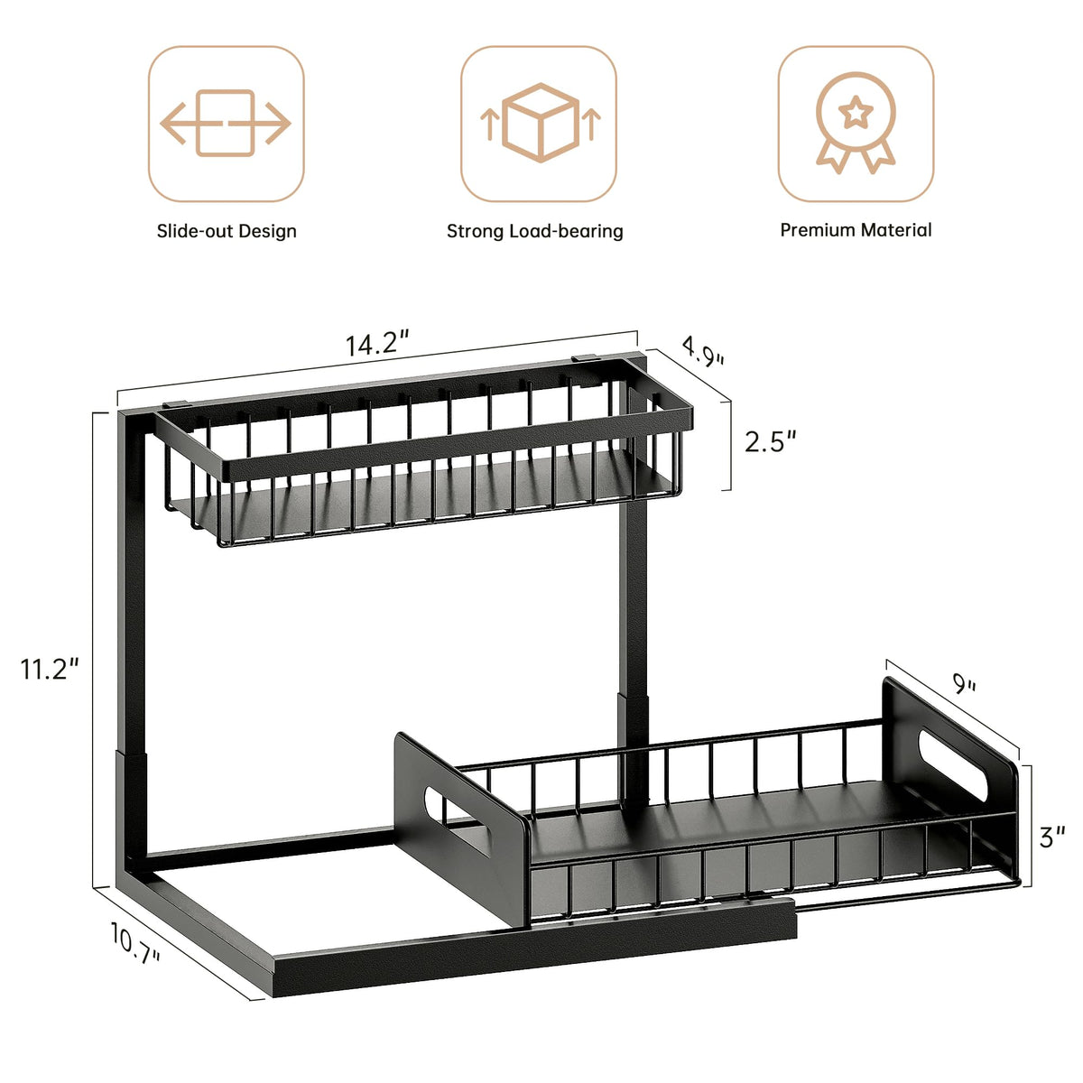 VUSIGN pull-out drawer demonstrates smooth access to bottom items.