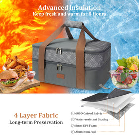 Vuudh double-decker food bag keeps hot and cold dishes organized for picnics.