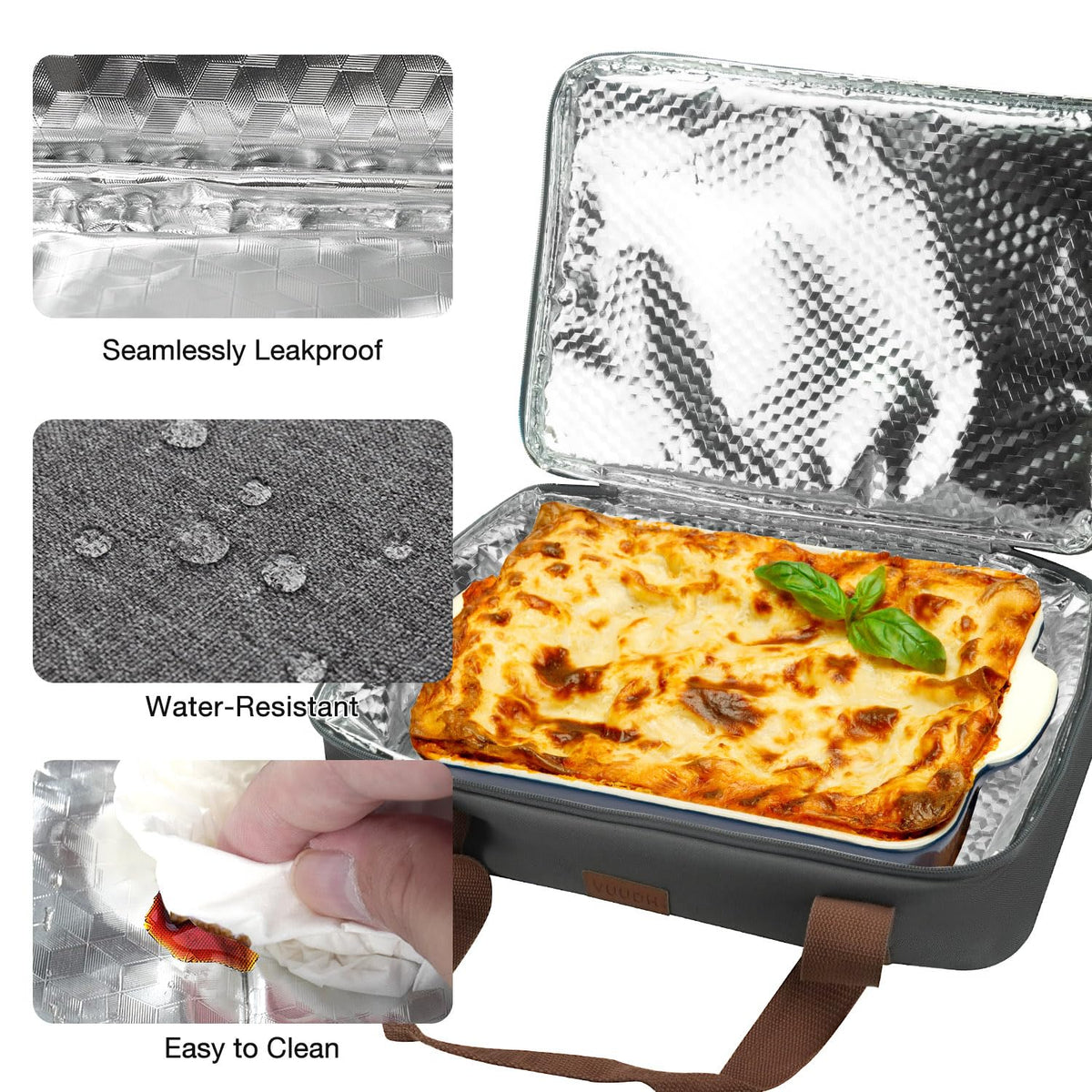 Vuudh leakproof casserole bag prevents spills while maintaining food temperature during travel.