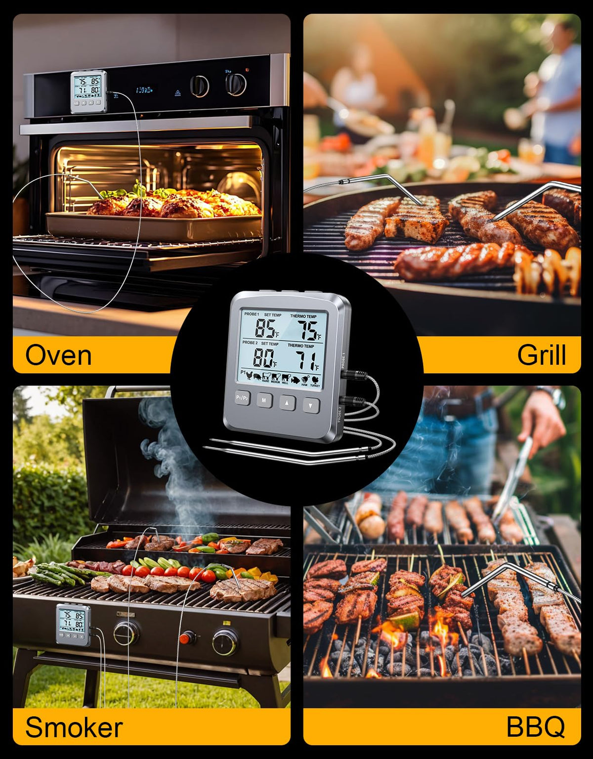 Vuwwey versatile thermometer for oven, grill, smoker, and frying pans.