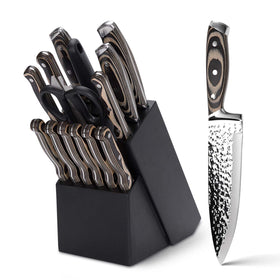 Vvwgkpk 15-piece knife set with wooden block, organized for easy access and storage.
