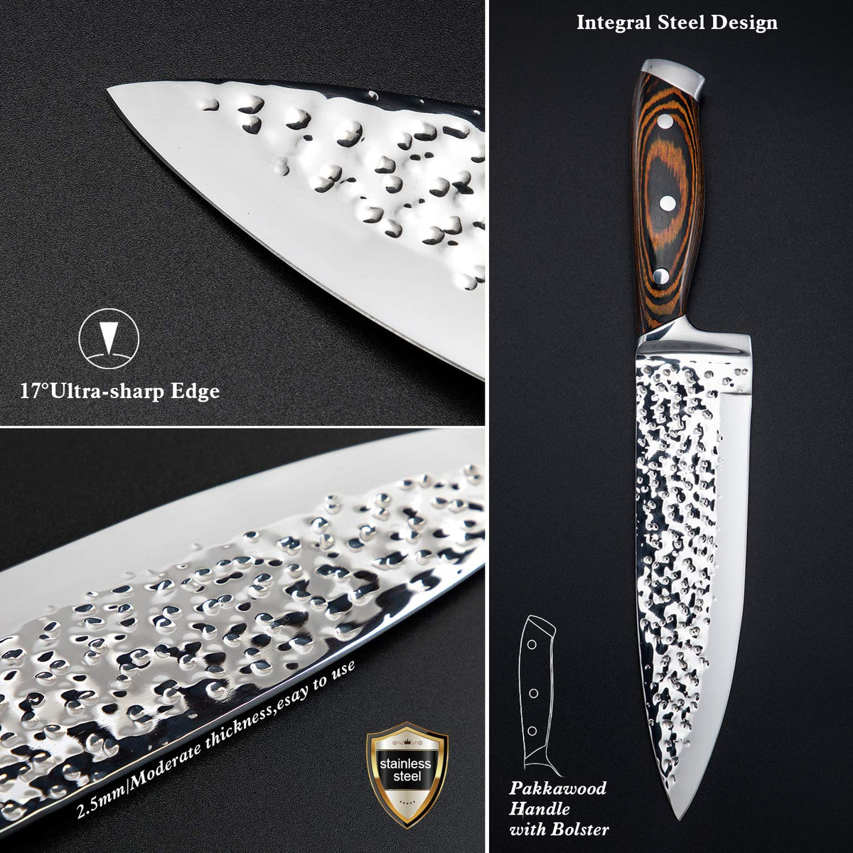 Vvwgkpk 8-inch bread knife with hammered blade for clean cuts