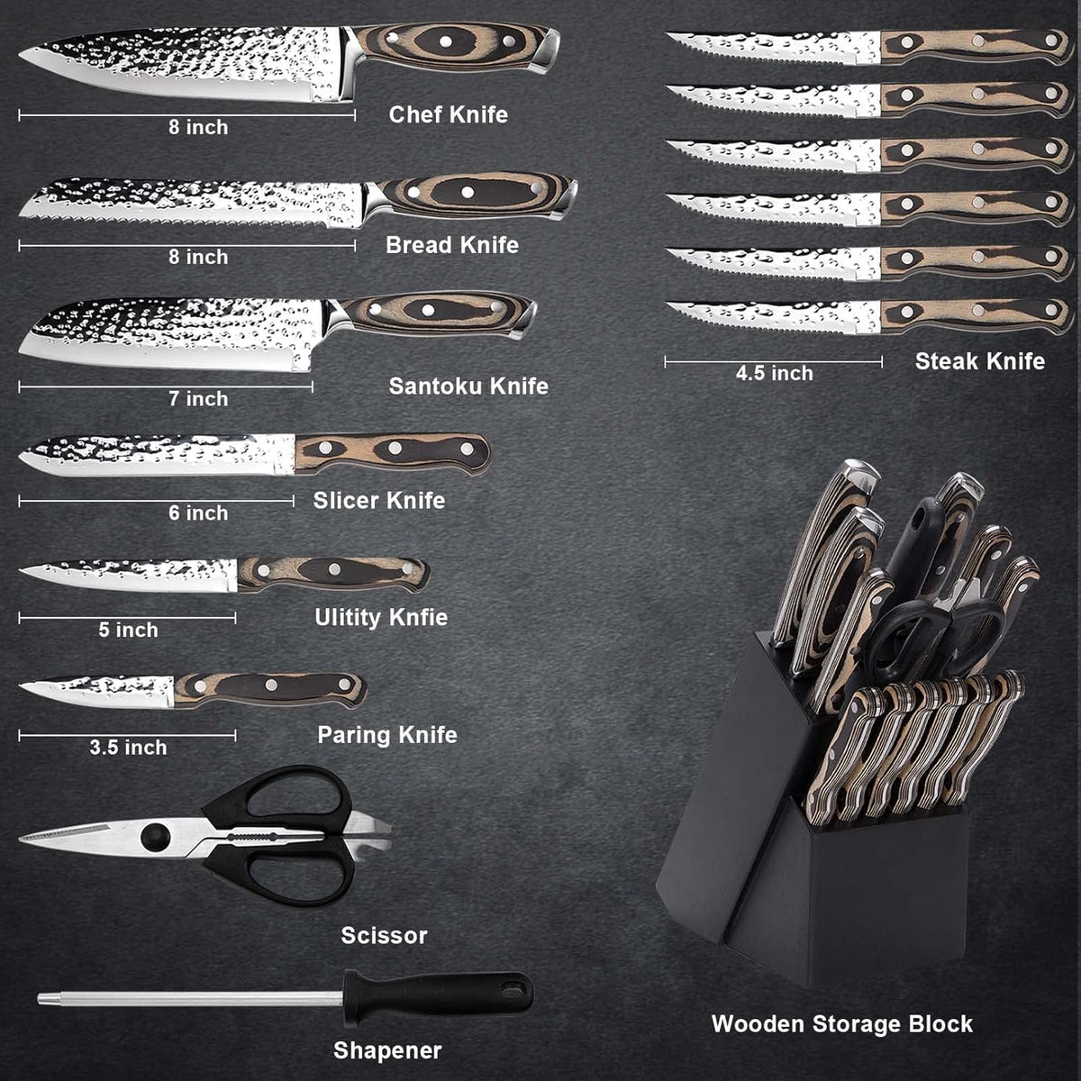 Vvwgkpk 8-inch chef knife with ergonomic handle for precise slicing.