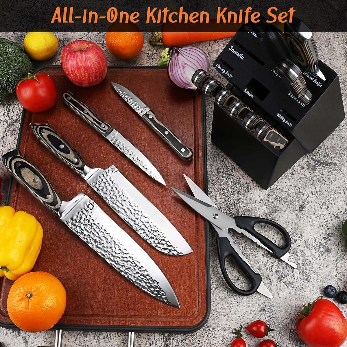 Vvwgkpk wooden knife block for secure blade storage and organization.