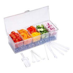 VWMYQ condiment server on ice keeps sauces visible and cool.