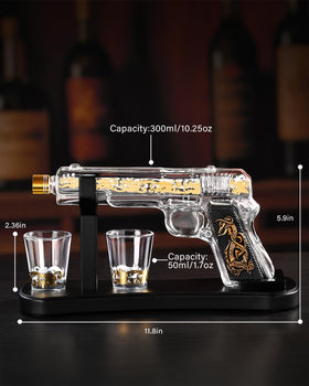 VYLPM gun-shaped decanter right view as a striking home bar centerpiece