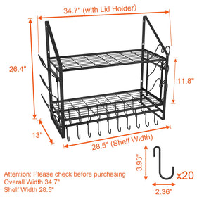 VyGrow rack showing 20 movable hooks for pots and utensils.