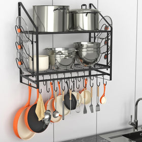 VyGrow wall-mounted pot rack with two tiers for organized cookware.