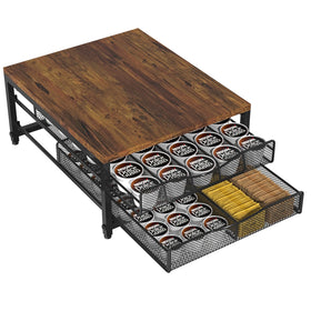 VyGrow coffee pod holder top view highlights sturdy wood and ample capacity.