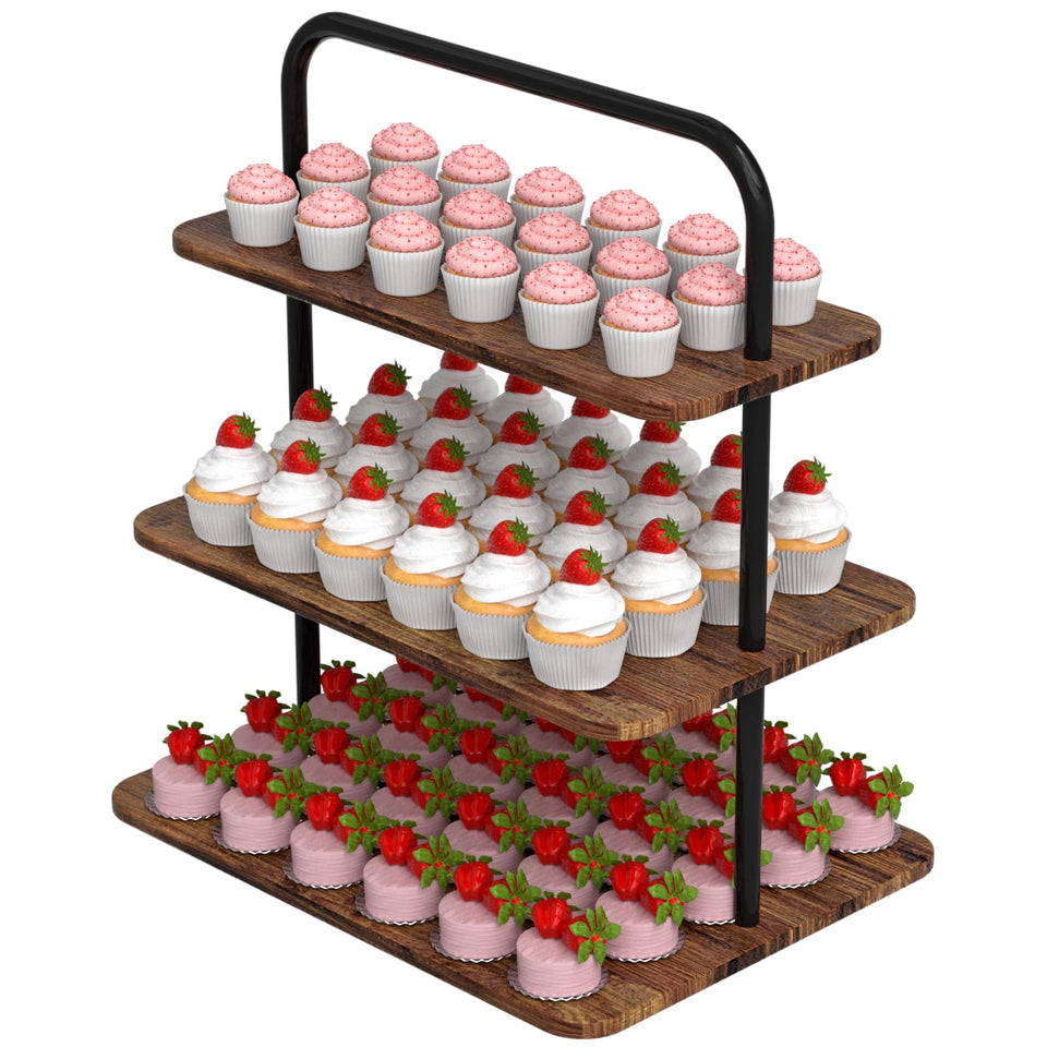 VyGrow Cupcake Stand 3-tier wood and metal tower for large parties