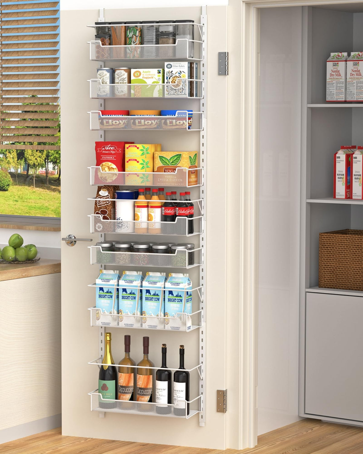 VyGrow over-the-door pantry organizer with eight baskets for roomy storage.