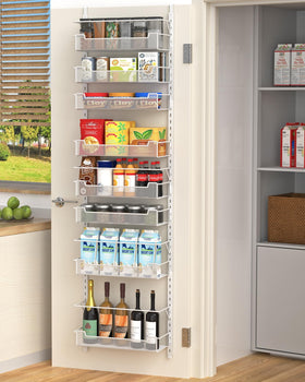 VyGrow over-the-door pantry organizer with eight baskets for roomy storage.