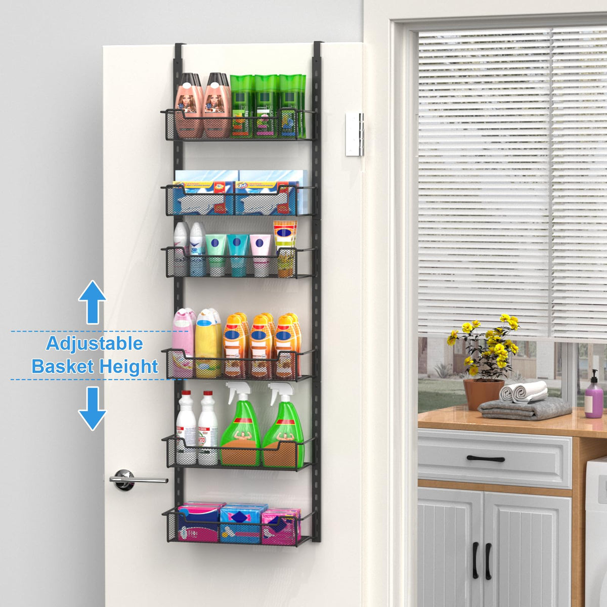 VyGrow six-basket design highlights adjustable storage for kitchen, pantry, or bathroom items.