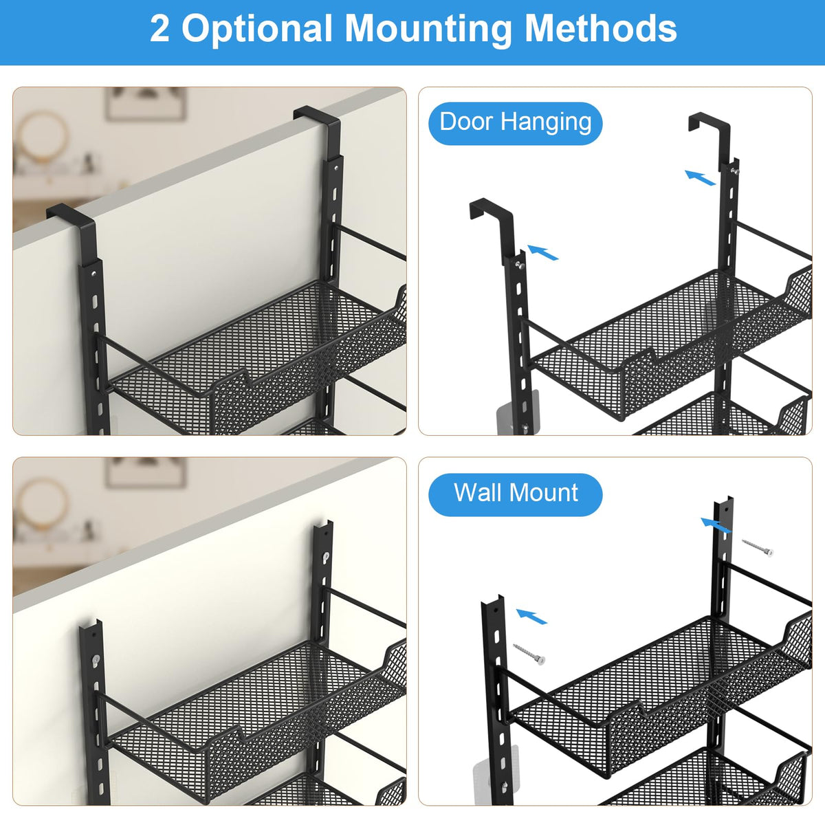 VyGrow wall-mount hardware included for flexible placement beyond doors.