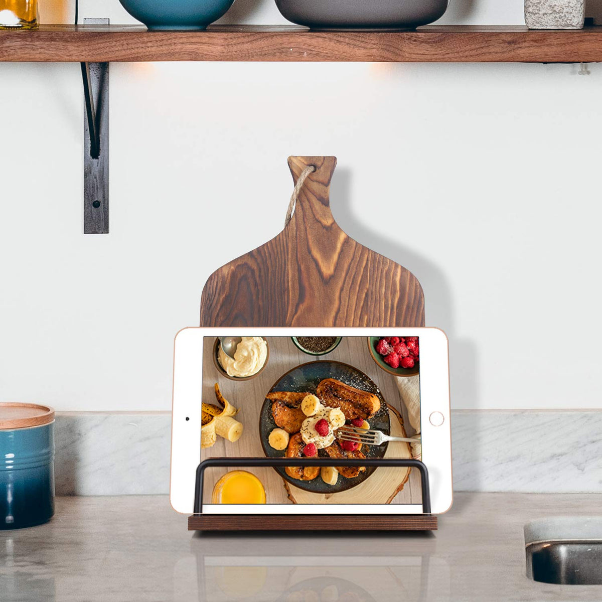 VYNOPA compact stand sized 14.6 by 8.9 inches keeps counters tidy.