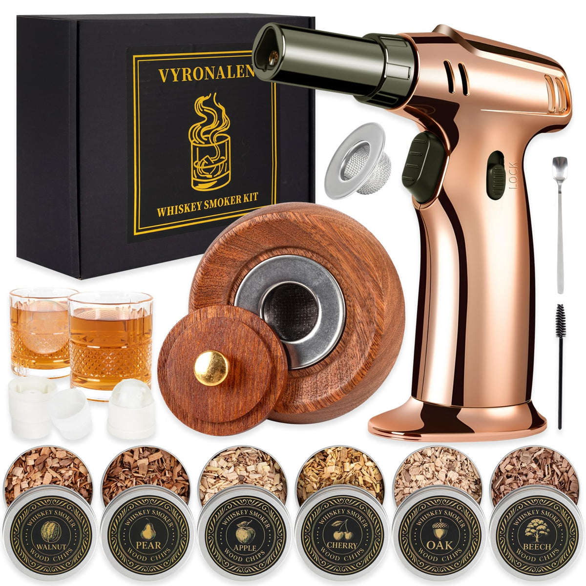 VYRONALEN whiskey smoker kit with torch for home bar use and smoked cocktails