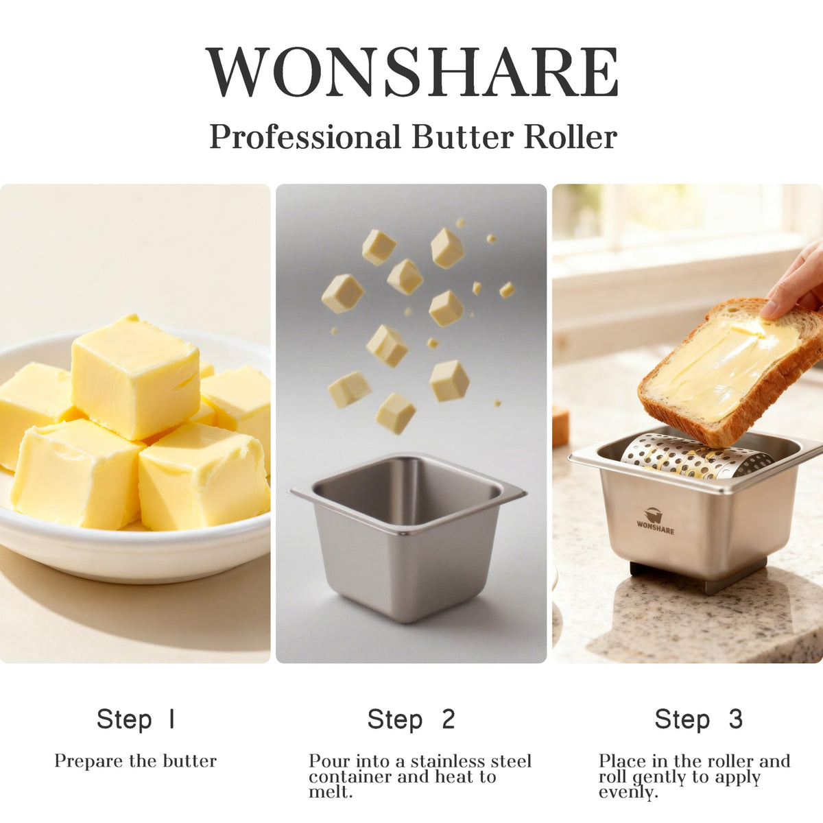 W WONSHARE stainless steel construction demonstrates durable kitchen tool