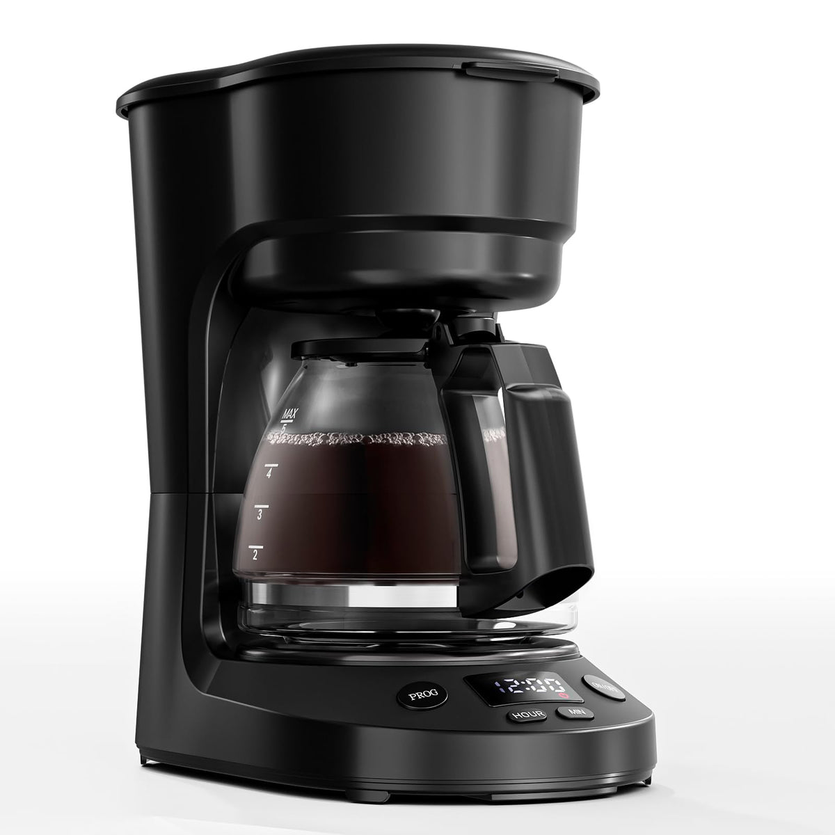 WAA 5-cup coffee maker with glass pot, compact for small kitchens.