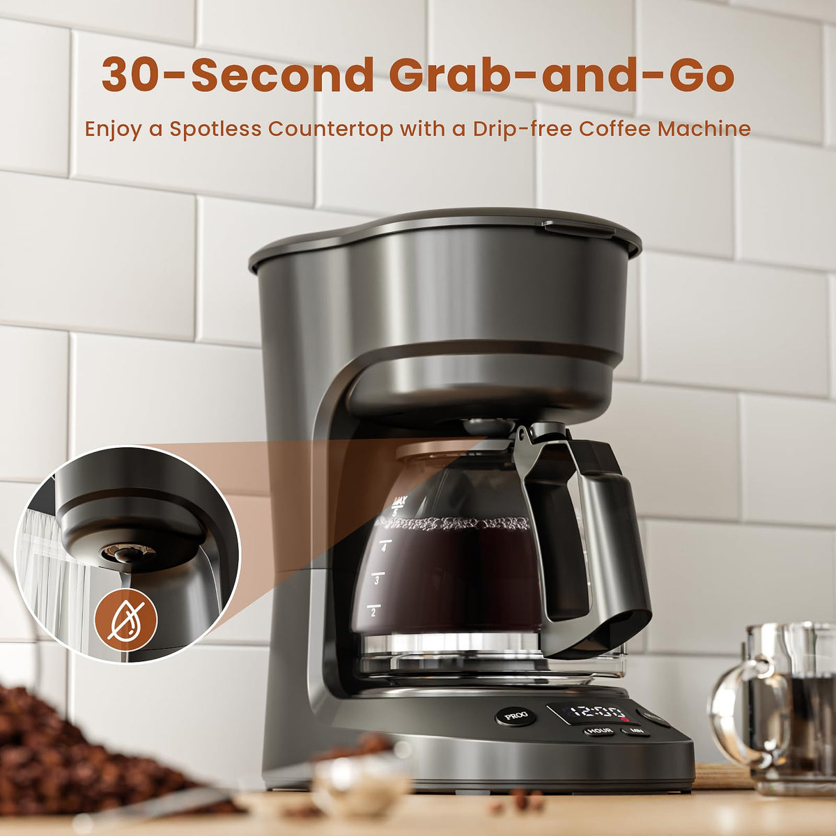 WAA coffee maker with dry-burn protection for safety.