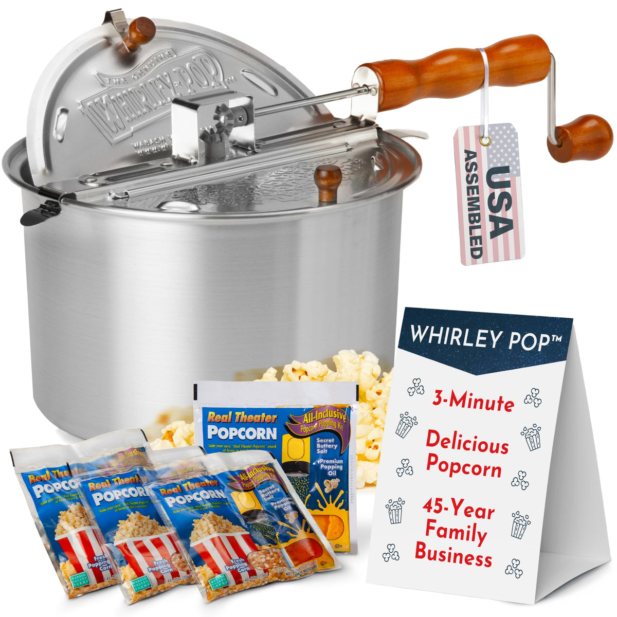 Wabash Valley Farms Whirley Pop front view ready to pop a perfect 6-quart batch.