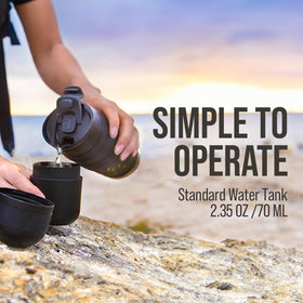 Wacaco Minipresso GR water tank holds 70 ml for a single espresso shot