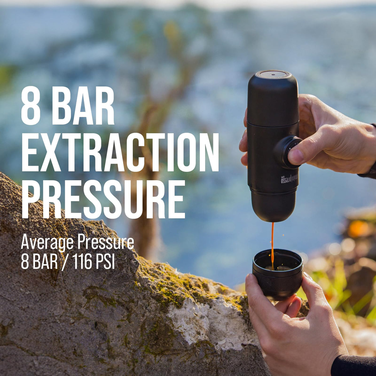 Minipresso GR weighs 360 g with compact dimensions for backpacking