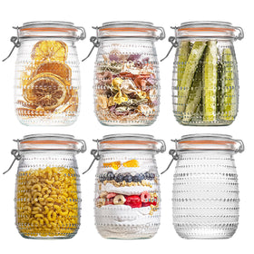 WACOI 32 oz mason jar with hobnail texture enhances pantry visibility and countertop style.