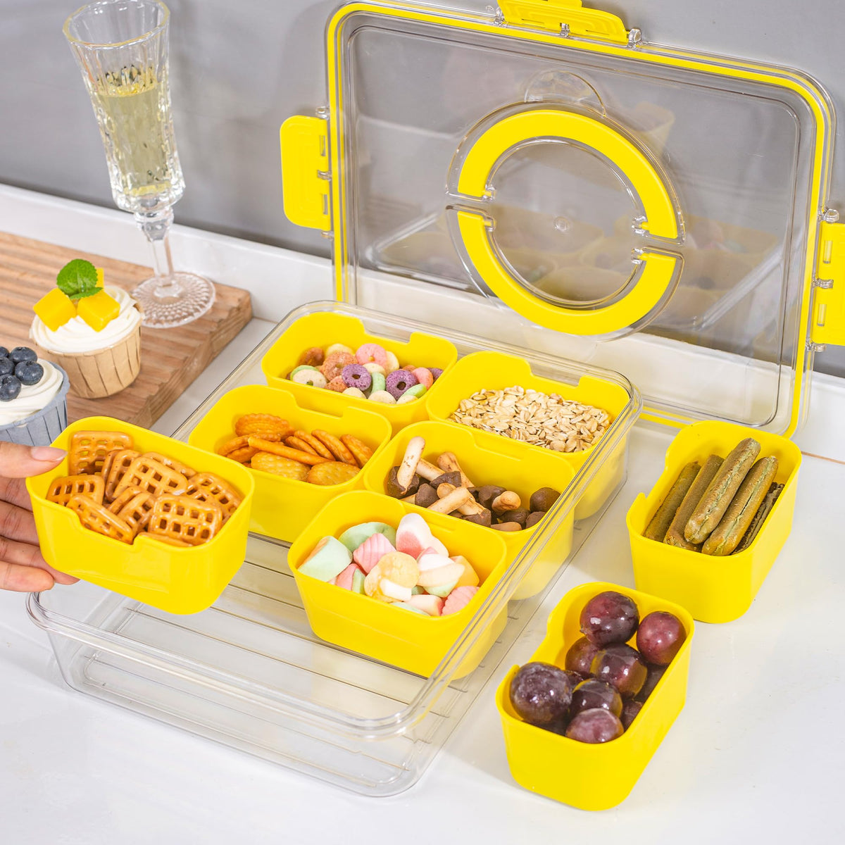 WACOI yellow divider tray with handle, easy transport for picnics and trips