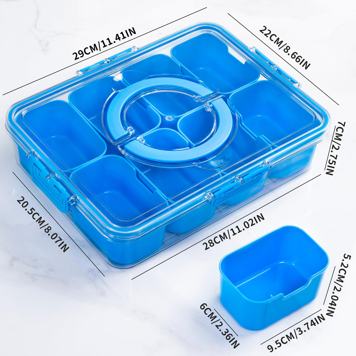 WACOI eight-compartment tray keeps fruits, nuts, and candies neatly separated.
