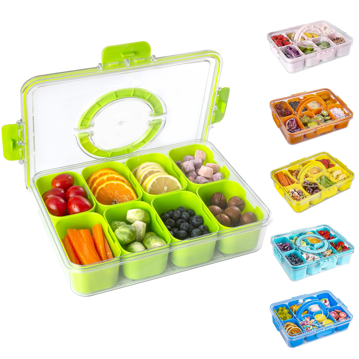 WACOI divided snack tray with lid, closed top view keeps snacks organized on the move.