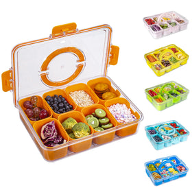 WACOI divided snack tray with orange lid and handle, convenient snack organization on the go.
