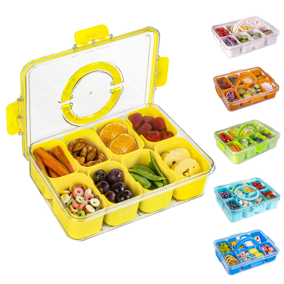 WACOI divided snack tray with lid closed for travel and storage