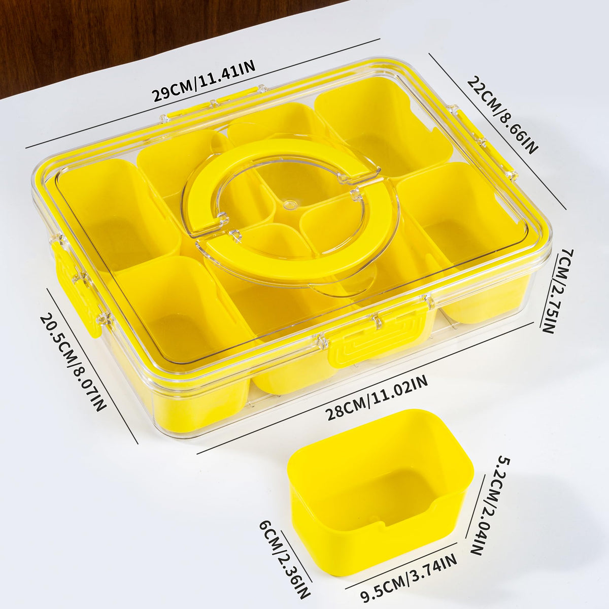 WACOI divided snack tray lid open showing eight compartments for organized snacks