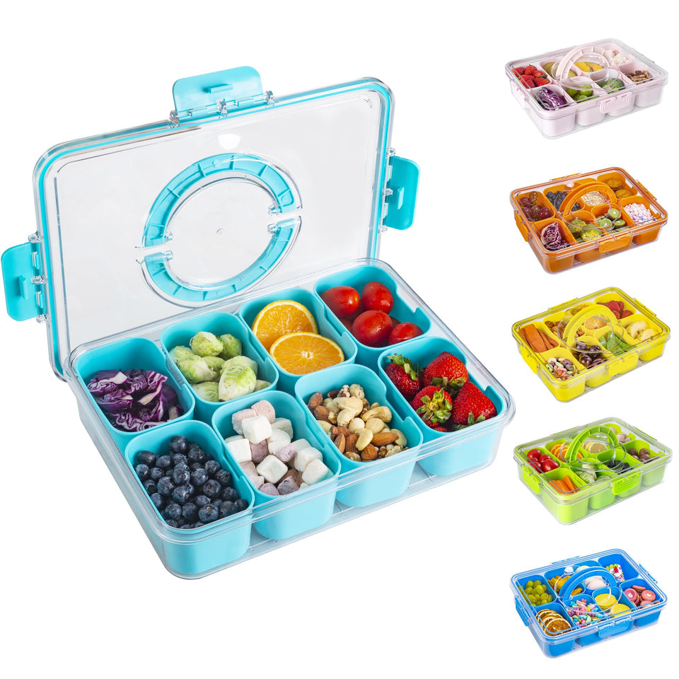 WACOI divided snack tray with lid and handle for organized travel snacking
