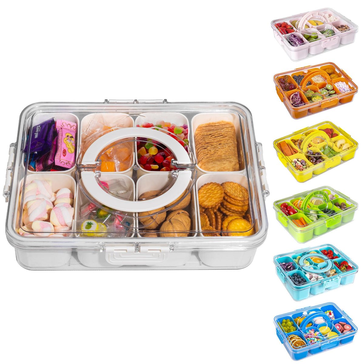 WACOI divided snack tray with lid and handle for neat on the go snacks.