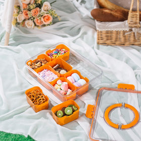 Portable WACOI snack tray with handle, ideal for picnics and office lunches.