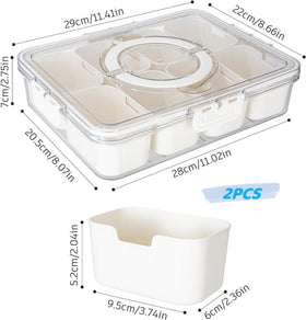 Eight-compartment snack tray neatly separates candies, nuts, and fruits during travel